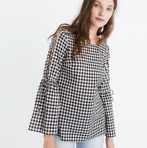 Madewell Gingham lace bell sleeve top size…